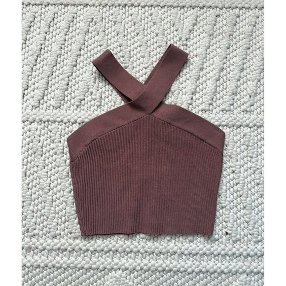 Aritzia Tops - Aritzia Babaton Sculpt Knit Criss Cross Cropped Tank Rib Knit Mauve Basics S